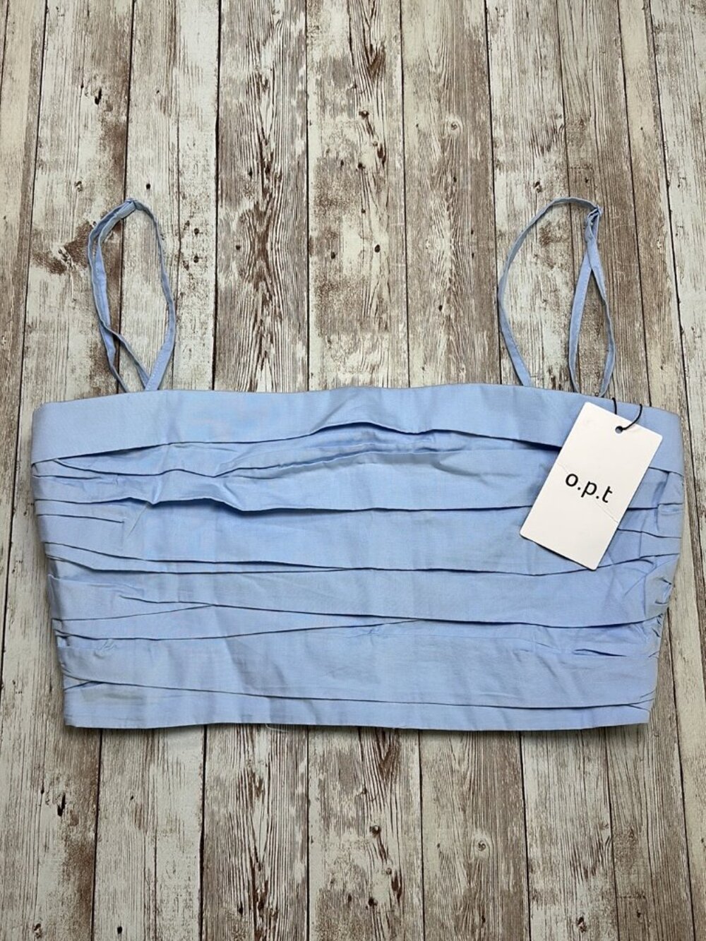 O.P.T One Pretty Time sz Small Blue Bandeau Pleated Crop Top Adjustable Straps
